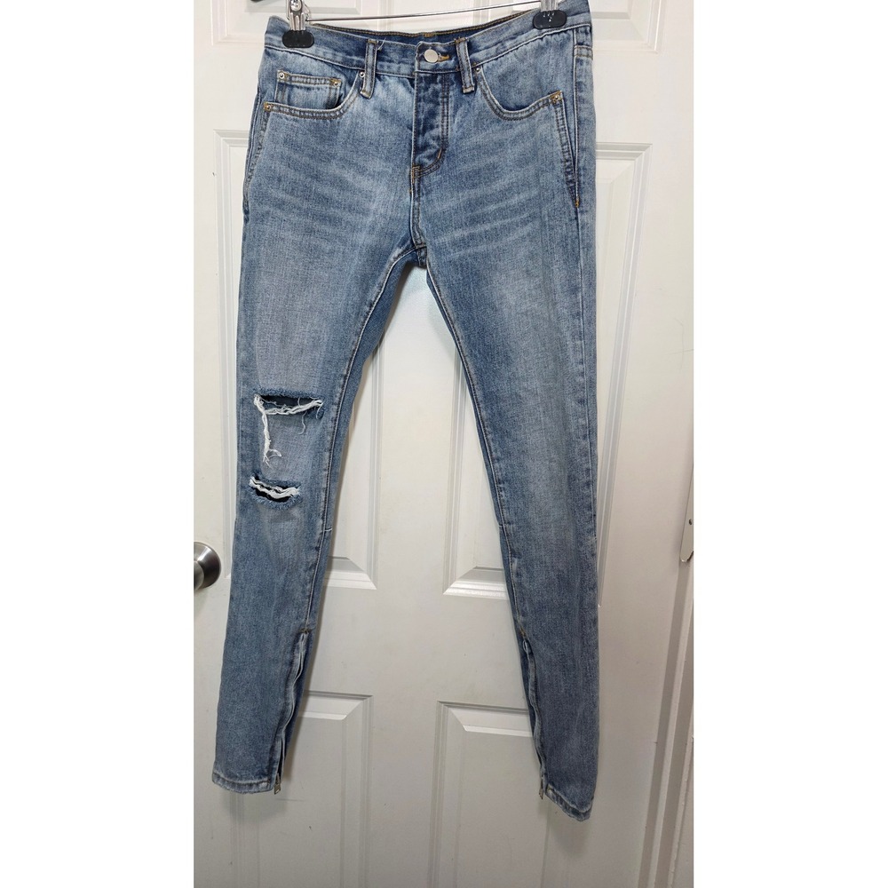 MNML Distressed Skinny Jeans Mens 29 Blue Denim Ankle Zip Streetwear M1 Denim
